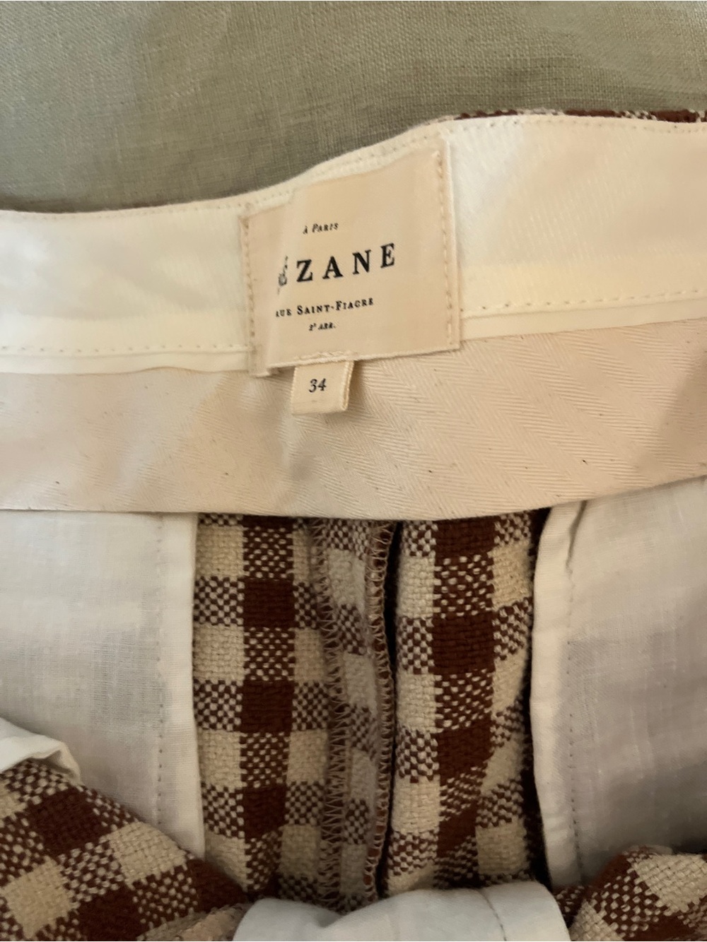 Sezane Martin Crop Gingham Pants in Brown & Cream Ecru - Picture 4 of 5